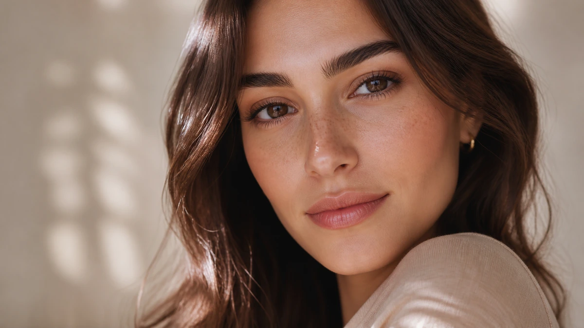 Close up beauty portrait with refined brows and skin detail