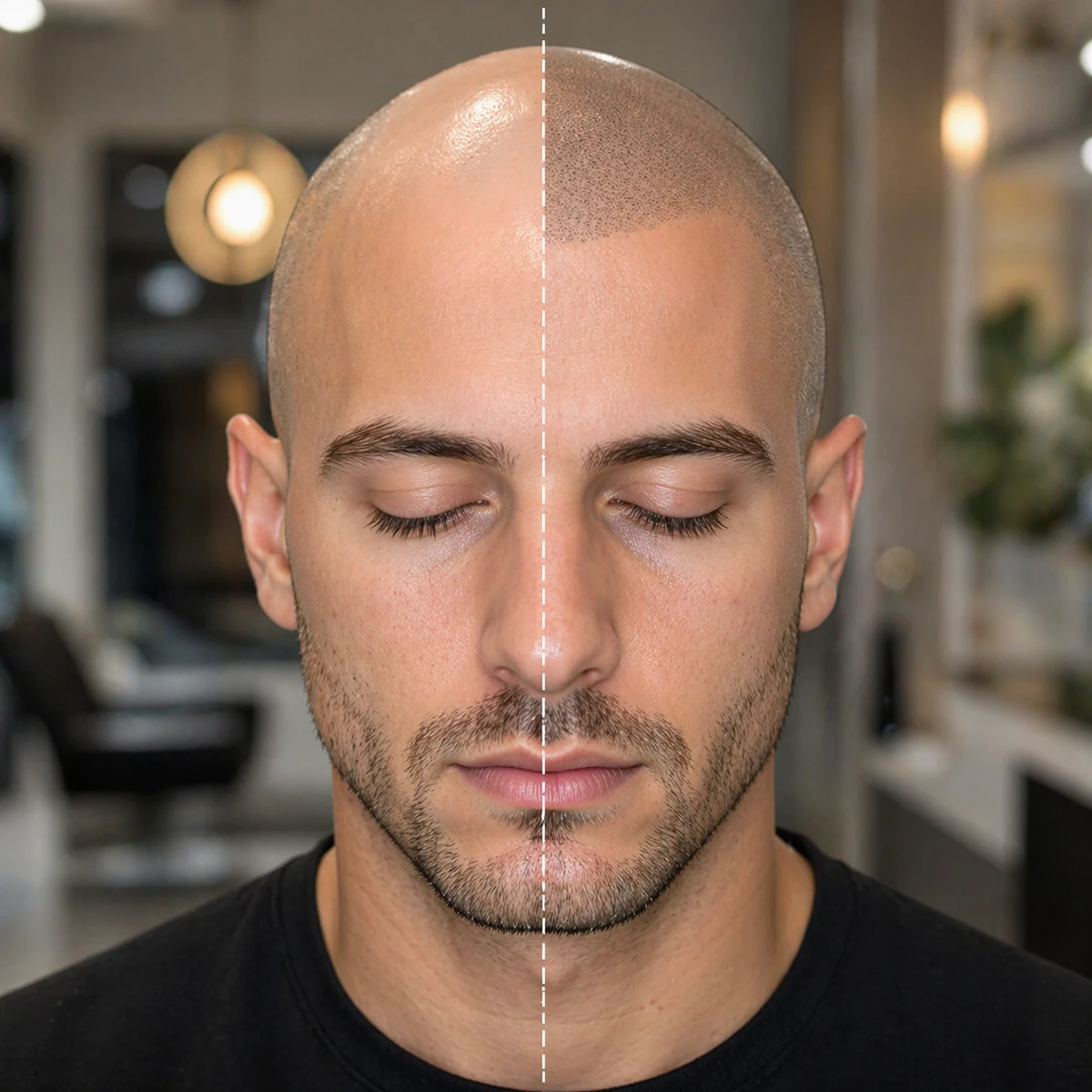 Close up portrait suitable for scalp micropigmentation service